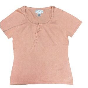 Bloomingdale Women's Small Soft Silk Cashmere Bowtie Peach Short Sleeve Sweater